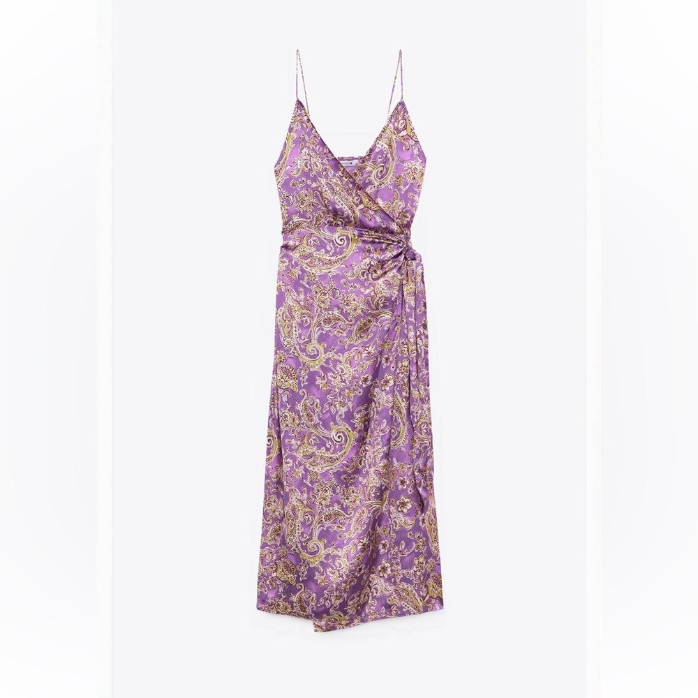 Satin print dress, wrap effect from Zara